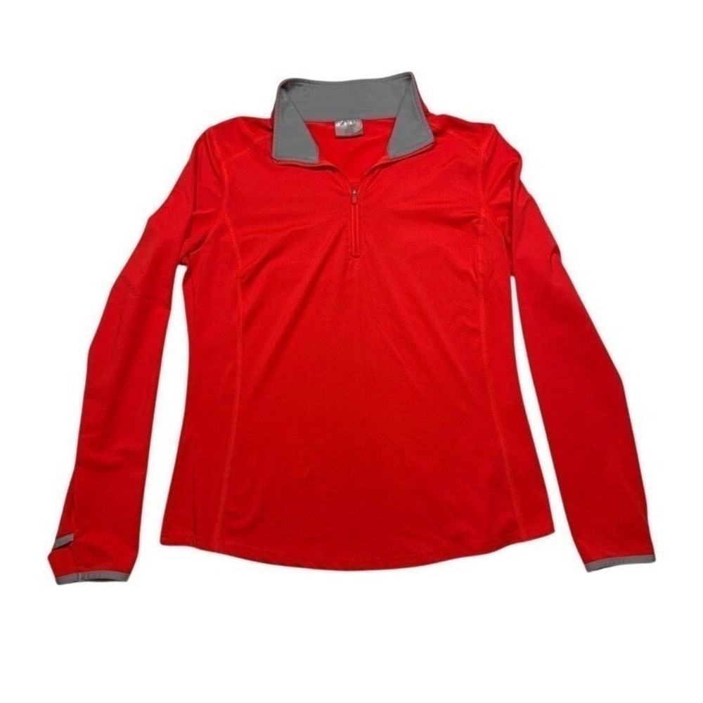 Danskin Now Womens Red Quarter Zip Long Sleeve Athletic Pullover Top Size M 8-10